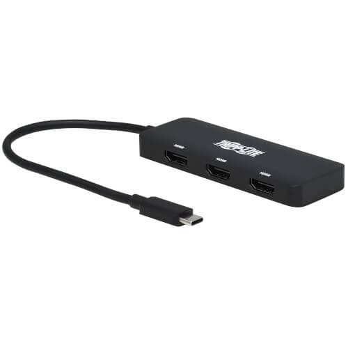 Tripp 라이트 USB-C Three-Monitor HDMI 어댑터,  윈도우&  맥북 프로, 4K @ 60Hz 4:4:4 싱글 출력/ 30Hz 듀얼 출력, 7.1-Channel 오디오, HDCP 2.2, HDR, DP 1.4 Alt 모드, 3-Year 워런티 (U444-3H-MST)