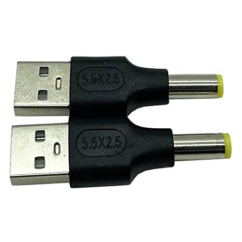 Dafensoy USB to DC 어댑터, 2-Pack USB 2.0 A Male to DC 5.5 x 2.5mm Male 파워 어댑터 충전 전자제품 디바이스 DC or USB 포트 (USB M/ 5.5x2.5)