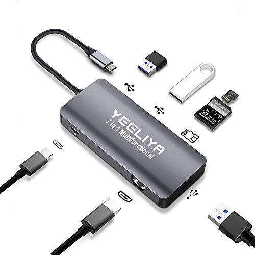 USB C 허브 7 in 1 멀티포트 어댑터 HDMI 포트, 3 USB 3.0 포트, 100W USB-C PD 충전 포트 and SD/ TF 탈부착 스테이션 맥북 프로/ 에어 and Other USB-C 노트북