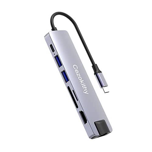 USB C 허브 7 in 1 USB C PD 이더넷 4K 30Hz, Dokkteck 허브 동글,  4K 30Hz HDMI, 1Gbps 이더넷, 65W PD, 2 USB 3.0, SD/ 마이크로 SD 적용가능한 맥북 에어/ 프로 M1 2020, 아이패드 프로 2020, 아이패드 미니 6