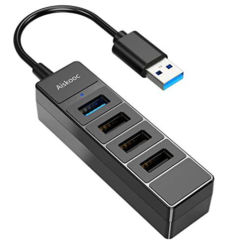 USB 분배기 3.0 Aiskooc 4-Port USB 허브 조명포함 블루 LED Status 라이트 샤이니 블랙 마감 ABS 쉘 데이터 USB 허브 PC 노트북 서피스 프로 PS4 플래시드라이브 휴대용 HDD - 0.7FT