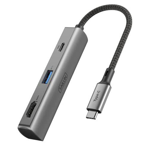 USB C 허브, SAILLIN 3 in 1 USB C 멀티포트 어댑터 허브 1 USB 3.0 포트, 4K HDMI, 100W 파워 Delivery, 썬더볼트 3 멀티포트 허브 맥북 프로/ 에어, 아이패드 프로, XPS, and Other Type-C 디바이스