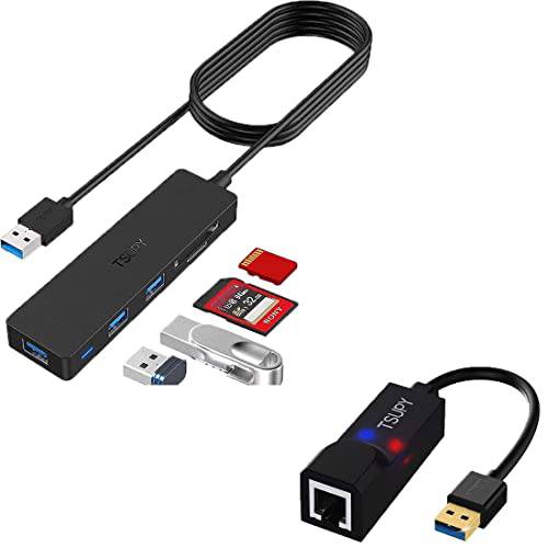 TSUPY USB 3.0 허브 멀티 USB 데이터 허브 4ft/ 48inch Extended 케이블, USB 3.0 네트워크 어댑터 TSUPY USB to RJ45 기가비트 이더넷 컨버터, 변환기 3.0 허브 10/ 100/ 1000 Mbps 포트 호환가능 Mac OS X