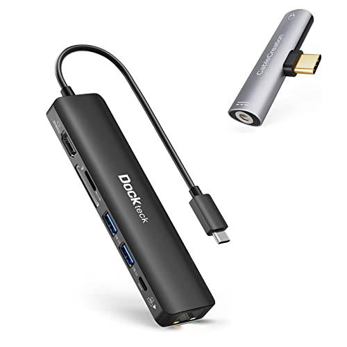 Dockteck 7-in-1 USB C 허브 4K 60Hz HDMI, 1Gbps 이더넷, 100W PD, 2 USB 3.0, SD/ 마이크로 SD 번들,묶음 CableCreation 2 in 1 USB C to 3.5mm 헤드폰 and 충전기 어댑터