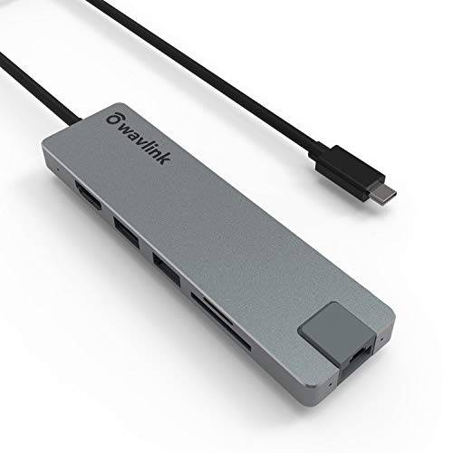 USB C 허브, WAVLINK 휴대용 USB 허브 100W 충전& 4K HDMI, 슬림 USB C 어댑터 노트북 기가비트 이더넷, SD/ TF 카드 리더, 리더기, 2xUSB 3.0, 1xUSB C, 지원 맥북,  플래시드라이브, 휴대용 HDD