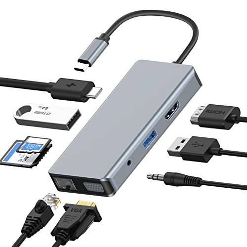 2022 USB C 허브, 9 in 1 멀티포트 어댑터, USB 3.0 허브 4K HDMI, 100W PD 충전기, SD/ TF 카드 리더, 리더기, RJ45 이더넷, VGA and 3.5mm 오디오, Hurple USB-C 허브 맥북, 패드, 폰 and More