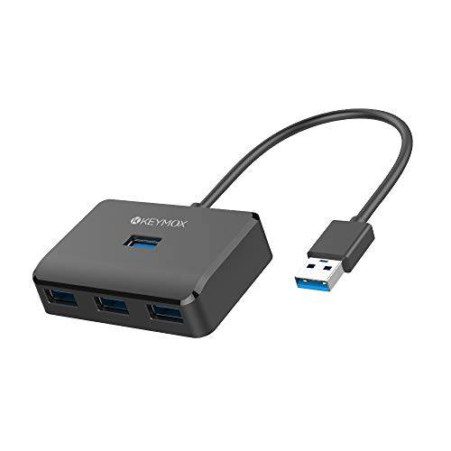 4-Port USB 3.0 허브, KEYMOX 컴팩트 사이즈 데이터 USB 허브 맥북, Mac 프로, Mac 미니, 아이맥, 서피스 프로, XPS, PC,  플래시드라이브, 휴대용 HDD (충전 Not 지원), 블랙