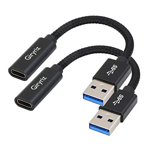 Giryriz USB C Female to USB Male 어댑터 케이블, USB A to USB C 어댑터, One-Sided 스피드 Up to 10Gbps, 호환가능한 노트북, PC, 충전기,  보조배터리, 파워뱅크 (2 Pcs/ 팩)