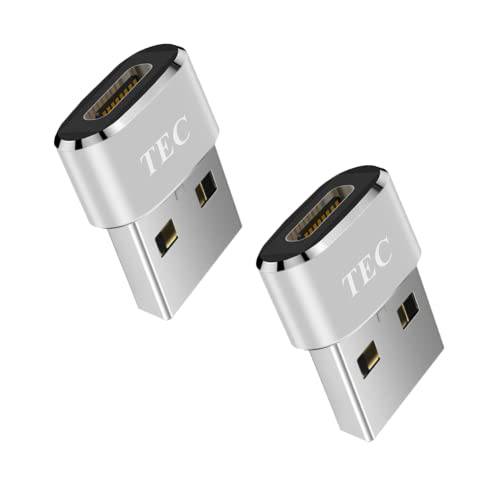 2-Pieces 세트 TEC USB 타입 C to USB A 어댑터 USB 데이터 전송 5V 3A 고속충전 타입 C to A 커넥터 호환가능한 맥북 프로/ 에어/ 아이패드 프로 2020/ 서피스/ 소니 엑스페리아/ 삼성/ MagSafe 충전기