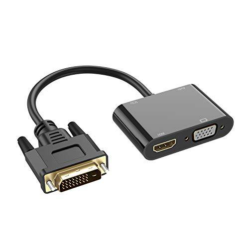 DVI to VGA HDMI 어댑터, 듀얼 디스플레이 DVI to HDMI VGA 분배기 컨버터, 변환기 Male to Female 충전 케이블 and 3.5mm 오디오 케이블 라즈베리 파이, Roku, 엑스박스 원, PS4 PS3, 그래픽 카드