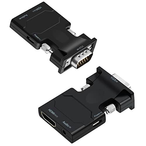 MOYOON VGA to HDMI 어댑터, VGA to HDMI 비디오 컨버터, 변환기 어댑터 Male to Female, 호환가능한 TV, 프로젝터, 컴퓨터, 오디오 and 파워 케이블, 휴대용 Size-Plug and 플레이