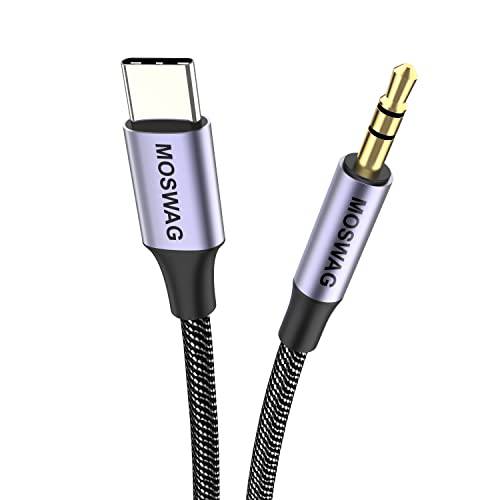 MOSWAG USB C to 3.5mm 헤드폰 오디오 스테레오 케이블 3.28FT/ 1M, USB-C to 3.5mm 오디오 Aux 케이블 호환가능한 맥북, 크롬북, 구글 픽셀 2/ 3/ 4 XL, 삼성 갤럭시 노트 10/ S10, 화웨이, 샤오미