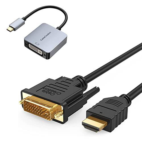 번들, 묶음  2 아이템: 6.6ft 4K HDMI to DVI-D 양 방향지향성 케이블+ 케이블Creation USB 타입 C to DVI 케이블 어댑터 1080P