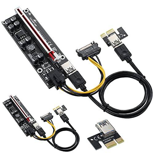 MZHOU 2PACK PCIE 라이저 1X to 16X 그래픽 연장 전원 라이저 어댑터 카드 USB 3.0 케이블& 6 핀 파워 케이블 GPU 마이닝 (블랙 2-Pack)