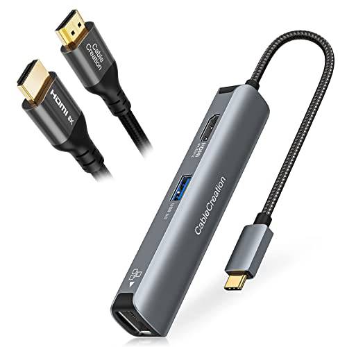 5-in-1 USB C 허브 멀티포트 어댑터, 4K 60Hz HDMI 번들,묶음 8K 48Gbps 울트라 고속 HDMI 케이블 10ft