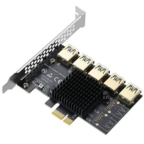 MZHOU PCI-E 1 to 5 USB 슬롯 라이저 카드 - 더높은 안정성 USB 3.0 어댑터 Multiplier 카드 Bitcoin 마이닝 호환가능한 윈도우 리눅스 Mac