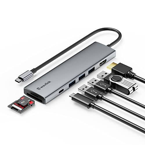WAVLINK USB C 허브 100W 파워 Delivery, 7-in-1 Type-C 멀티포트 어댑터, 4K@30Hz HDMI, SD/ TF 카드 슬롯, USB 3.0 5Gbps 데이터 포트 PC, 지원 윈도우, Mac OS