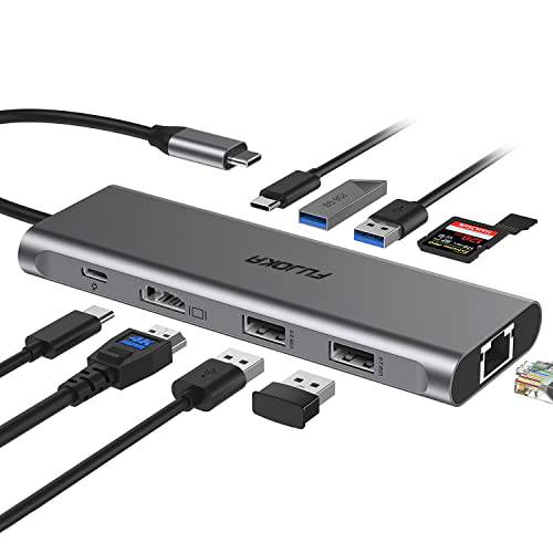 USB C 허브, Fujoka USB C 어댑터, 10 in1 Mulitiport 어댑터 동글 1000M RJ45 이더넷, 4K HDMI, USB 3.0 포트, 100W PD 충전 포트, 호환가능한 맥북 프로, 크롬북, XPS and USB C 노트북