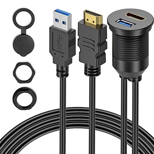 WILLIZTER USB 3.0 and HDMI Male to Female 라운드 자동차 플러시 마운트 케이블 연장 마운트 패널 마운트 대시보드 마운트 방수 자동차 차량 트럭 보트 요트 자전거 오토바이 3 Feet 1 미터