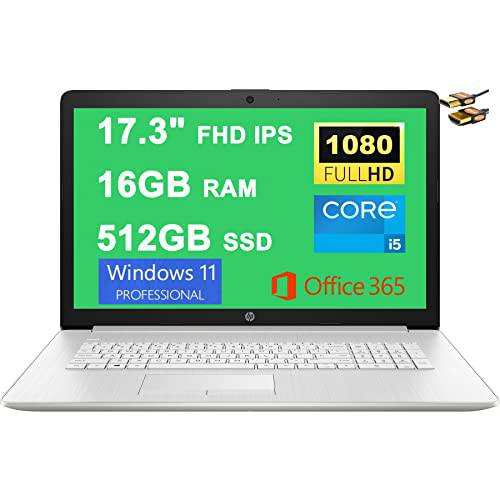 HP 17 비지니스 노트북 17.3 FHD IPS (300 nits, 100% sRGB) 11th 세대 Intel Quad-Core i5-1135G7 (Beats i7-1065G7) 16GB 램 512GB SSD Intel 아이리스 Xe 그래픽 Office365 Win11Pro 실버+ HDMI 케이블