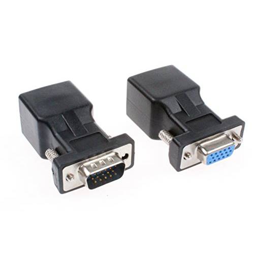 NOYITO VGA to RJ45 어댑터 VGA 확장기 VGA 15 핀 to RJ45 Male Female 네트워크 케이블 커넥터 지원 720P 1080I 1080P 아날로그 HD 전송 (팩 of 2) (1 Male+ 1 Female)