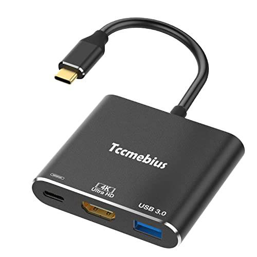Tccmebius USB C to HDMI 멀티포트 어댑터, 썬더볼트 3 to HDMI 4K 출력 USB 3.0 포트 and PD 충전, 맥북 프로/ 에어,  닌텐도스위치, 크롬북, 삼성, 프로젝터/ 모니터 (TCC-T31)
