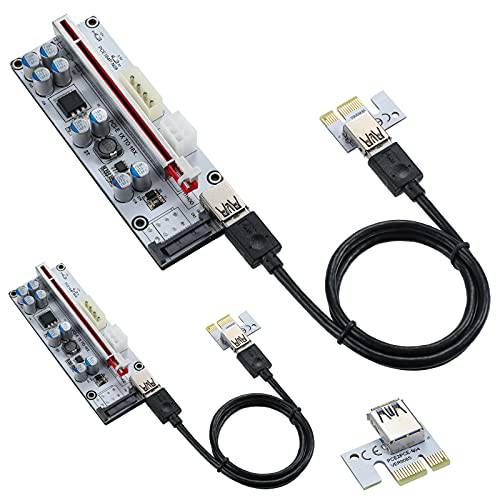 MZHOU 2 팩 PCIE 라이저 1X to 16X 그래픽 연장 전원 라이저 어댑터 카드 USB 3.0 케이블 GPU 마이닝 (화이트 2-Pack)