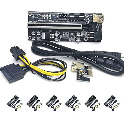 [ABASTO] 라이저 gpu v010-s 플러스 PCIe, 6 팩- Pci-e 1X a 16X con 8 capacitores(6 핀 y molex con 커넥터 USB 3.0) Luces led