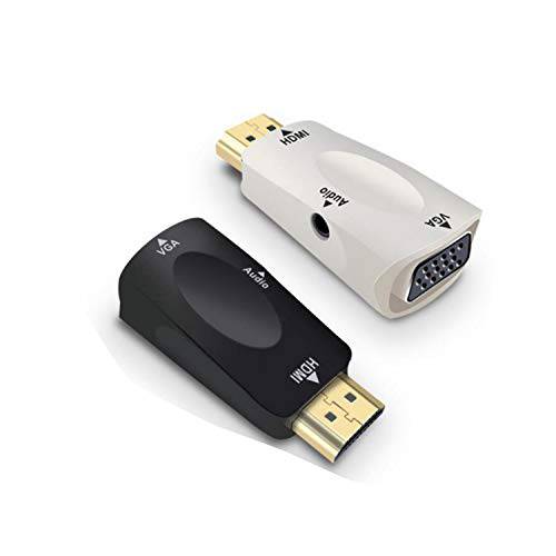LIXINTIAN (2 팩) HDMI to VGA, 1080P HDMI Male to VGA Female 컨버터, 변환기 어댑터 오디오 출력, 컴퓨터, 노트북, PC, 모니터- 블랙 화이트