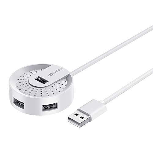 Madevil 4-Port USB 허브 Ultra-Light 휴대용 데이터 허브 4-in-1 USB 2.0 충전 허브 컴팩트 멀티포트 허브 1.5M Extended USB 파워 케이블 보편적으로 호환가능한 휴대폰,  태블릿& More (화이트)