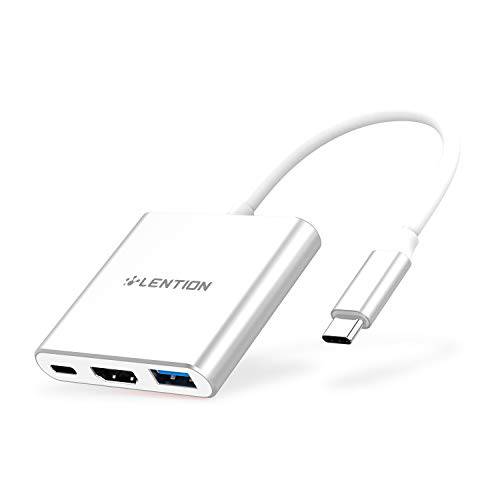 LENTION 3-in-1 USB C 허브 100W 타입 C 파워 Delivery, USB 3.0& 4K HDMI 어댑터 호환가능한 2021-2016 맥북 프로 13/ 15/ 16, New Mac 에어/ 서피스, More, 안정된 드라이버 인증된 (CB-C14, 실버)