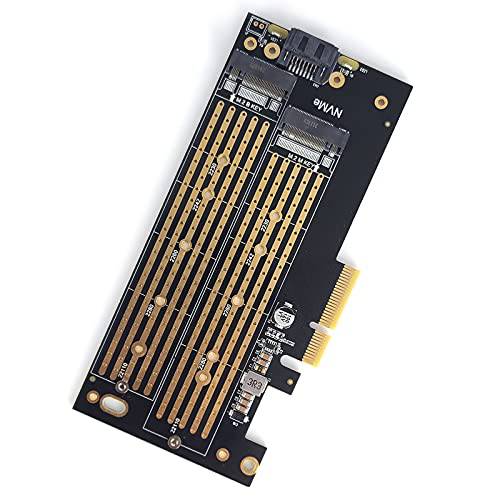 upHere 듀얼 M.2 PCIE 어댑터, M.2 NVME(M-Key) or SATA (B-Key) SSD to PCI Express 어댑터 PCI 슬롯 커버, 지원 PCIE 4.0 X4/ X8/ X16 슬롯, 지원 M.2 NVME or SATA SSD 2230/ 2242/ 2260/ 2280/ 22110, SK7