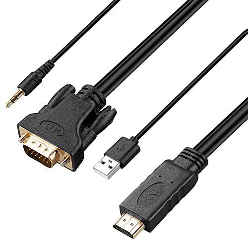 HDMI to VGA Cable，1080p HDMI to VGA 1.8m Cable(Male to Male) USB 파워 and 오디오 호환가능한 Mac 컴퓨터, 데스크탑, 모니터, 프로젝터, 노트북 HDTV and More(Black)