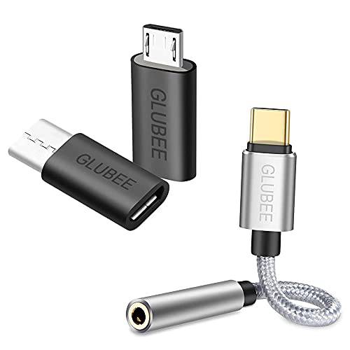 GLUBEE USB-C 어댑터 to 마이크로 USB and 마이크로 USB to 타입 C 어댑터& GLUBEE USB C to 3.5MM 헤드폰 잭 어댑터