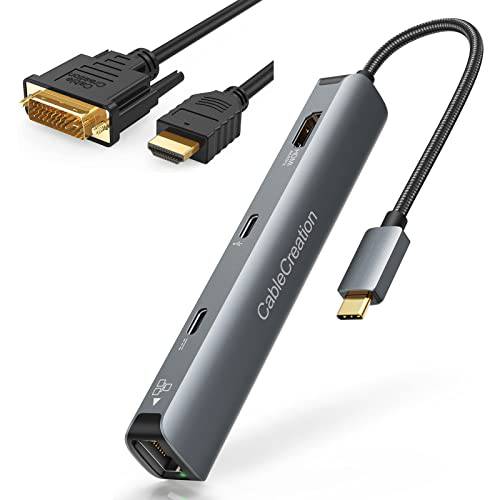 USB C 허브 멀티포트 어댑터, CableCreation 6-in-1 USB-C 허브 번들,묶음 DVI to HDMI 케이블, CableCreation 5ft 4K HDMI to DVI-D 양 방향지향성 어댑터