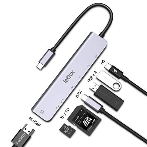 LETLEX 7IN1 멀티포트 타입 C USB 허브  기능성 USB 3.0 허브 SD& TF 카드 리더, 리더기  USB C 허브 HDMI 어댑터& 2 범용 USB 포트  실용적인 USB C 허브 충전 스테이션  듀러블& C