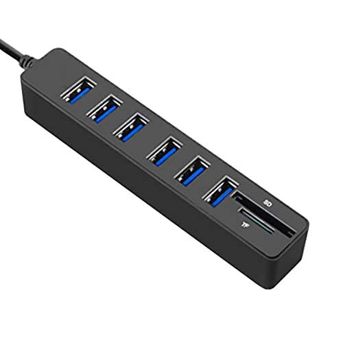 USB 허브, 범용 울트라 슬림 데이터 허브 6 포트 USB 2.0 허브 다기능 분배기, 2.0 USB 연장 분배기 60cm Cable(Black)