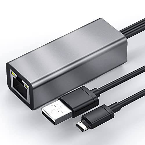 랜포트 파이어 TV 스틱 구글 홈 미니 크롬캐스트 and More 스트리밍 TV 스틱,막대 10/ 100Mbps 네트워크 마이크로 USB (A) to RJ45 랜포트 USB 파워 서플라이 케이블 3.3ft (그레이)
