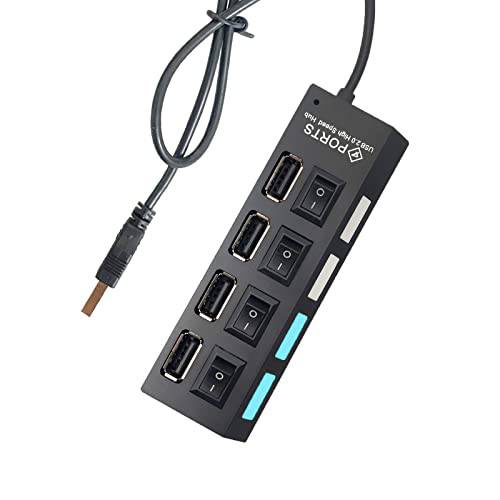 4-Port USB 허브 2.0, USB 허브 USB 분배기 개인 스위치 노트북, 컴퓨터, 키보드 and 마우스, USB 디바이스 (블랙)
