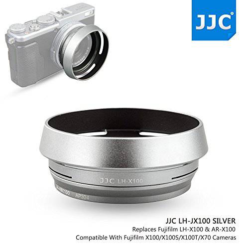 JJC 메탈 렌즈 후드 쉐이드 보호 with 49mm 필터 어댑터 링 for 후지필름 후지 X100V X100F X100T X100S X100 X70 Replaces 후지필름 LH-X100 렌즈 후드& AR-X100 필터 어댑터 Ring/ Silver