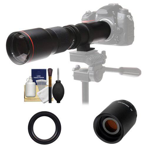 Vivitar 500mm f/ 8.0 망원 렌즈 with 2x Teleconverter (=1000mm)+  부속물 Kit for 캐논 EOS 60D, 6D, 7D, 5D Mark II III, Rebel T3, T3i, T4i 디지털 SLR 카메라