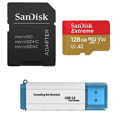 SanDisk 128GB 메모리 카드 Extreme Works with 고프로 히어로 7 Black, Silver, Hero7 화이트 UHS-1 U3 A2 미니 SDXC 번들,묶음 with Everything But Stromboli 3.0 Micro/ SD 카드 리더,리더기