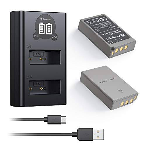 Powerextra 2 Pack 배터리&  듀얼 USB 충전 with 스마트 LCD 디스플레이 for 올림푸스 BLS-5, BLS-50, PS-BLS5 and 올림푸스 OM-D E-M10, 펜 E-PL2, E-PL5, E-PL6, E-PL7, E-PM2, 스타일러스 1