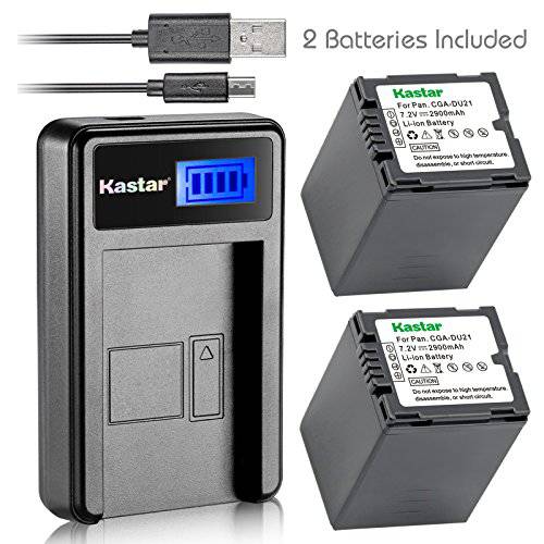 Kastar 배터리 (X2)&  LCD USB 충전 for 파나소닉 CGA-DU21 and NV-GS40 GS44 GS47 GS50 GS55 GS58 PV-GS150 GS200 GS300 GS320 GS400 GS500 SDR-H250 H280 VDR-D258 D300 D308 D310 D400 M74 M75 M95 M250