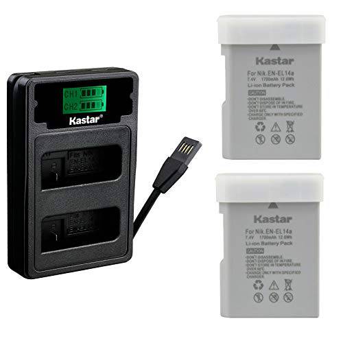 Kastar 2 Pack 배터리 and 충전 with Miro USB/ Type-C Input 교체용 for Nikon EN-EL14 EN-EL14a MH-24 Coolpix P7000, D3500 DSLR, D5100 DSLR, D5200 DSLR, D5300 DSLR, D5500 DSLR, D5600 DSLR