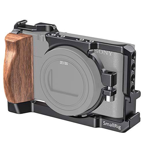 SMALLRIG 브이로그 카메라 케이지 for 소니 RX100 VI and RX100 VII 카메라 (Fits DSC-RX100 M6 and DSC-RX100 M7 Camera) with 나무 손잡이 그립 Vlogger 유튜버  CCS2434