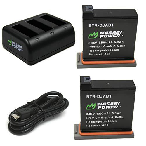 Wasabi 파워 배터리 (2-Pack) and 트리플 USB 충전 for DJI AB1 and DJI 오즈모 액션 카메라