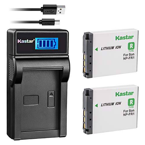 Kastar 배터리 (X2)&  LCD USB 충전 for 소니 NP-FR1, BC-TR1, TRN and 소니 Cyber-Shot DSC-F88, DSC-G1, DSC-P100, DSC-P100/ LJ, DSC-P100/ R, DSC-P120, DSCP150, DSC-P200, DSC-T30, DSC-T50, DSC-V3 카메라