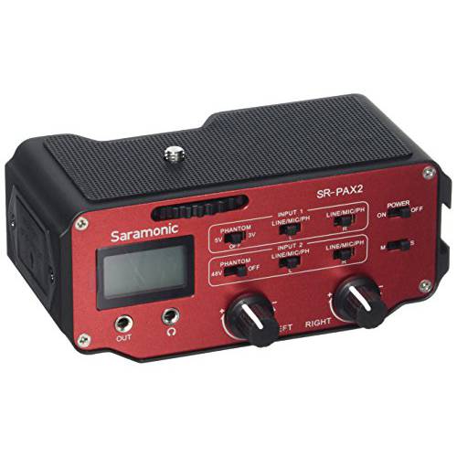 Saramonic SR-PAX2 오디오 어댑터 for Mirrorless,  DSLR&  블랙 매직 포켓,미니,휴대용 카메라 (Red/ 블랙)