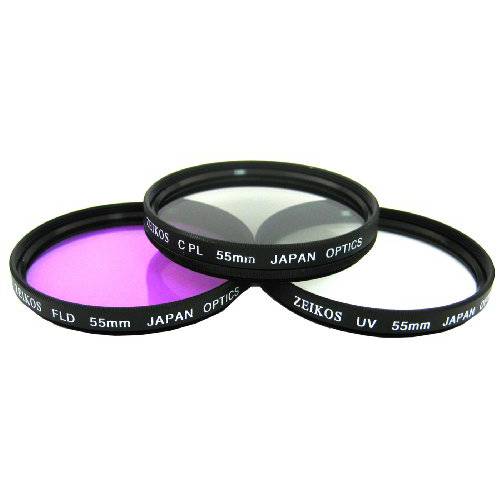 Zeikos 55mm 멀티코팅 고 해상도 3-piece 글라스 필터 세트 UV Fluorescent 원형 편광판